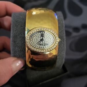 Vintage NEW Gold Bangle Watch with Crystal Accents